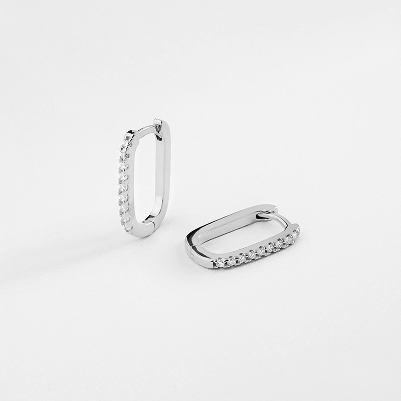 Pendientes de aro rectangulares con circonitas Plata de ley