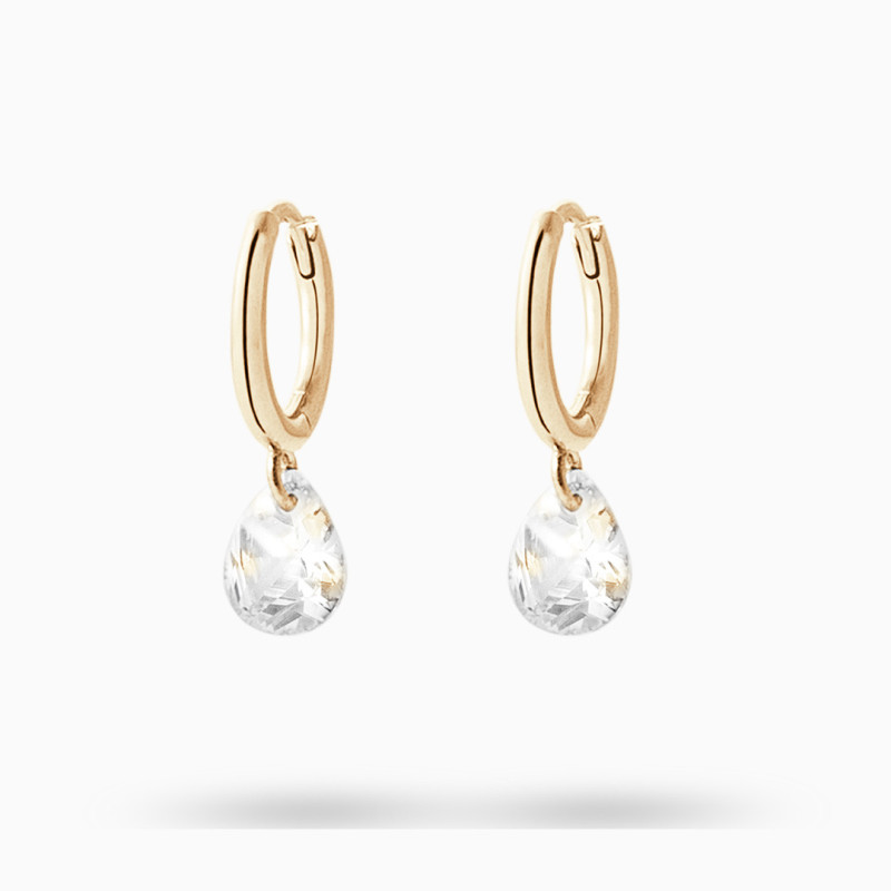 Pendientes de Aro Huggie con circón Gota Plata de ley