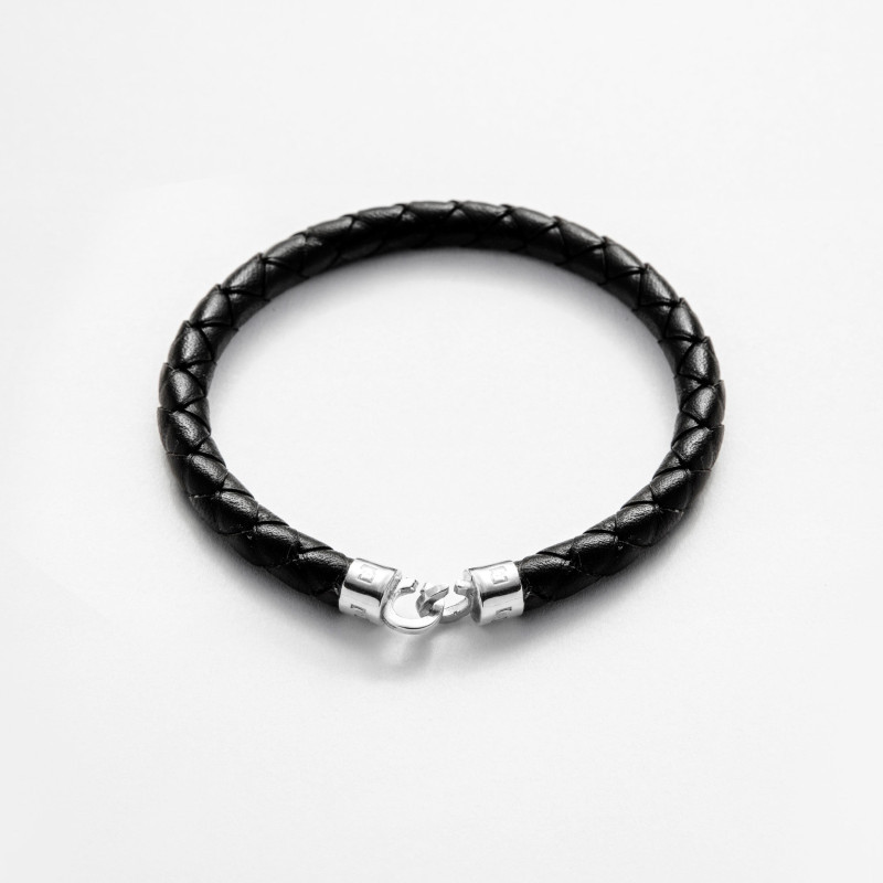 Pulsera de Cuero trenzado con Traba Plata de ley Hombre