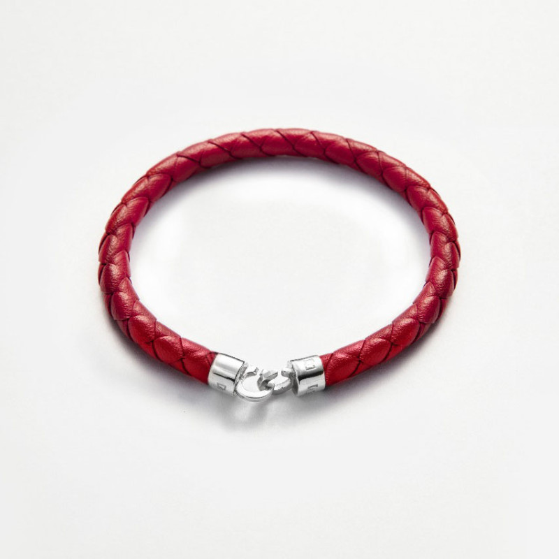 Pulsera de Cuero trenzado con Traba Plata de ley Hombre