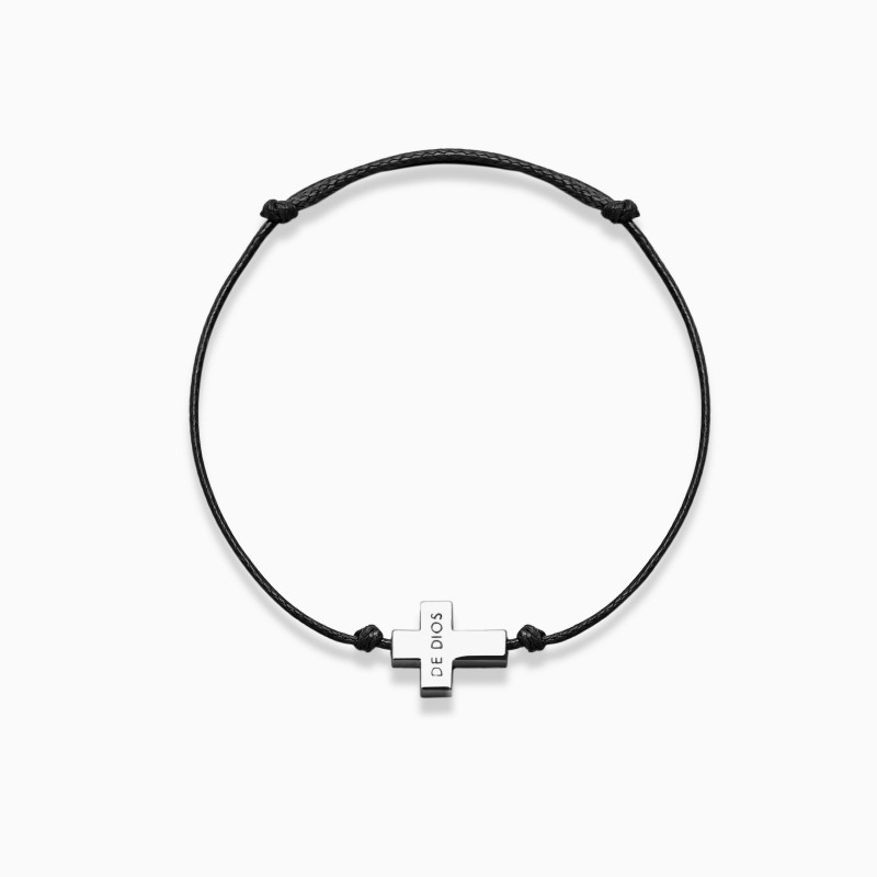 Pulsera Hilo con Cruz Plata de ley Hombre