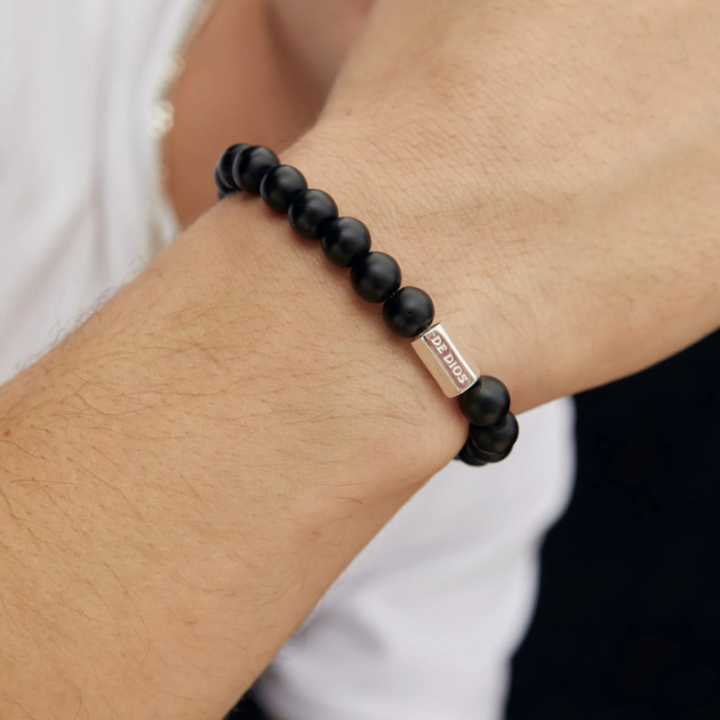 Pulsera de Piedras con Hexágono Plata de ley Hombre
