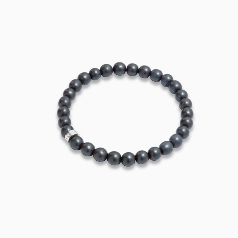 Pulsera Hematite bolas DD Plata de ley Hombre