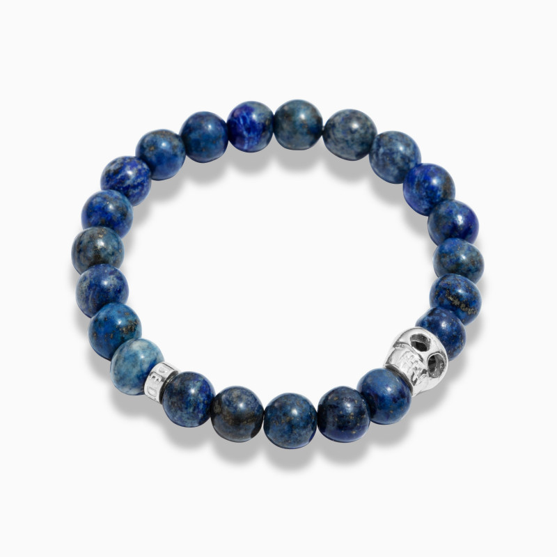 Pulsera de Piedras con Calavera de Plata de ley Hombre