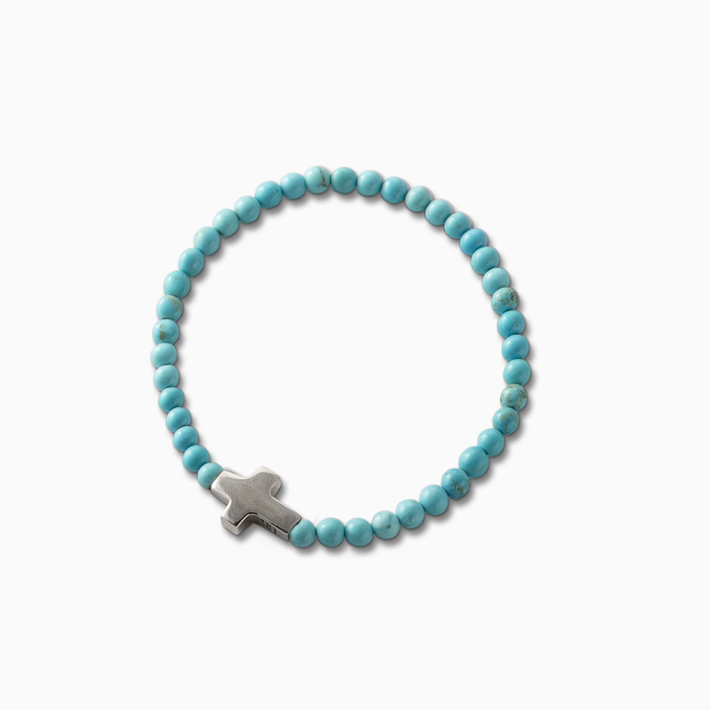 Pulsera de Piedras con Cruz de Plata de ley Hombre