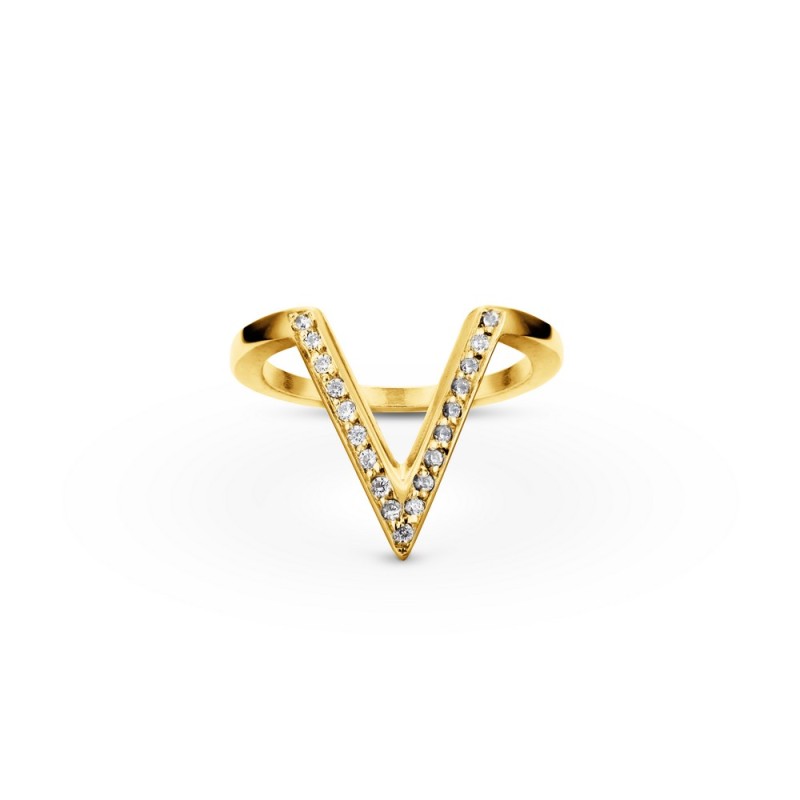 Anillo V Circonitas Plata de ley