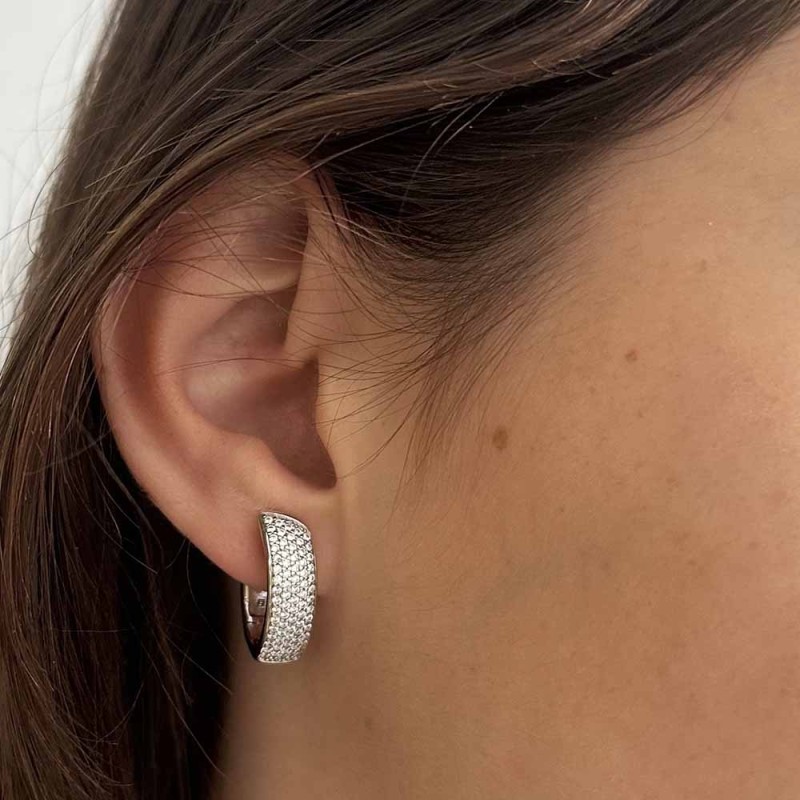 Pendientes de aros Oval con circonitas plata de ley