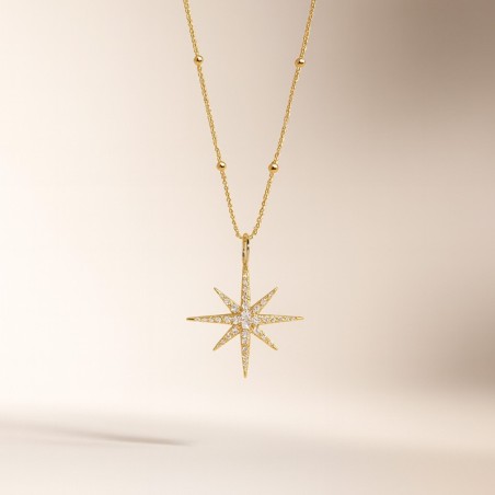 Cadena con bolitas con Estrella con circones Plata de ley