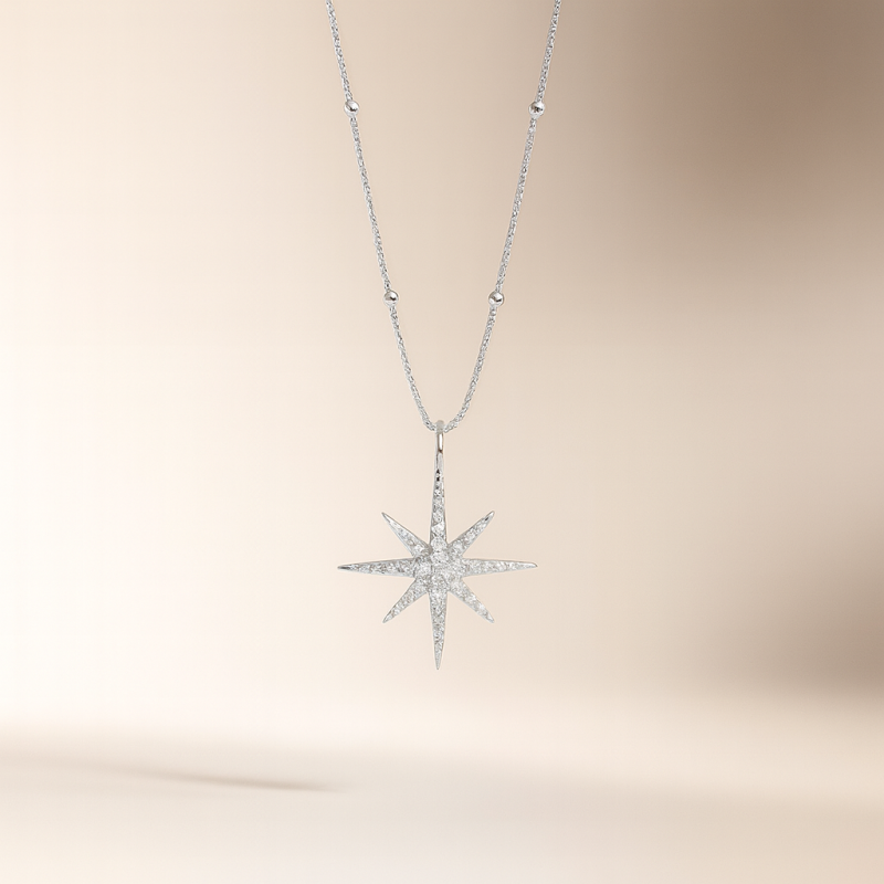 Cadena con bolitas con Estrella con circones Plata de ley