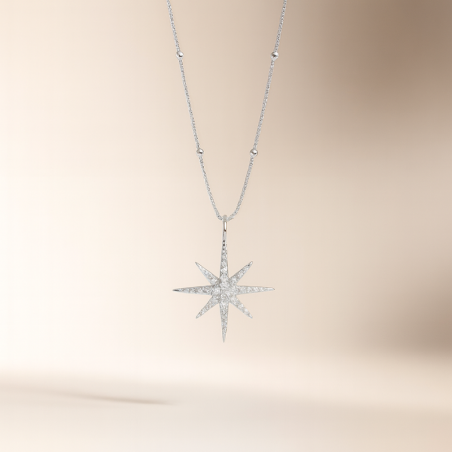 Cadena con bolitas con Estrella con circones Plata de ley