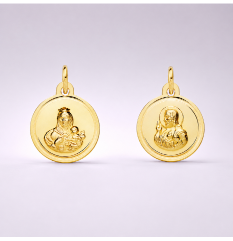 Escapulario Virgen del Carmen y Corazón de Jesús en oro 18k — 12mm DE DIOS Joyas
