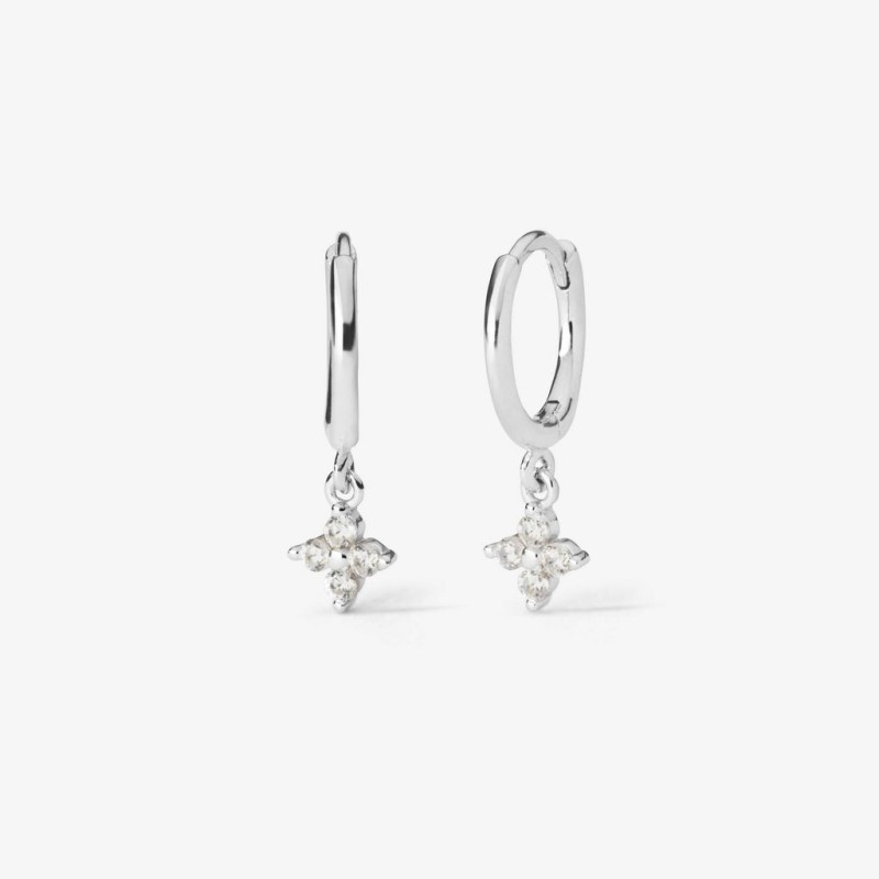 Aros Huggie con Flor circones Plata de ley