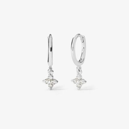Aros Huggie con Flor circones Plata de ley