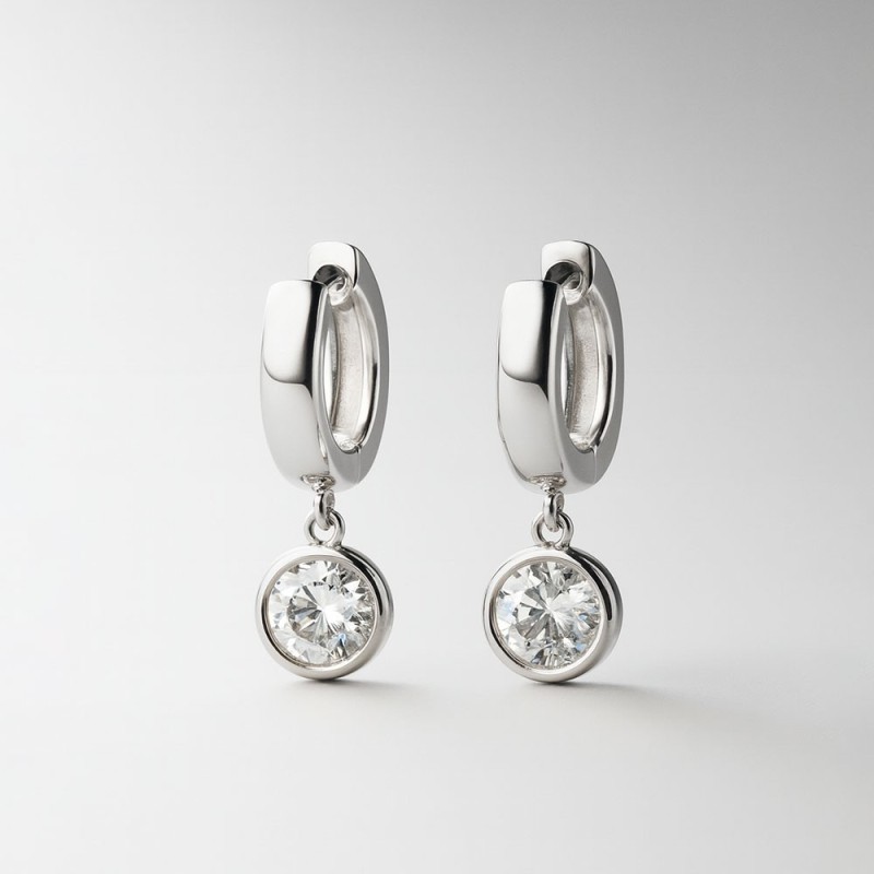 Aros Huggies con circón colgante Plata de ley