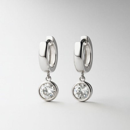 Aros Huggies con circón colgante Plata de ley