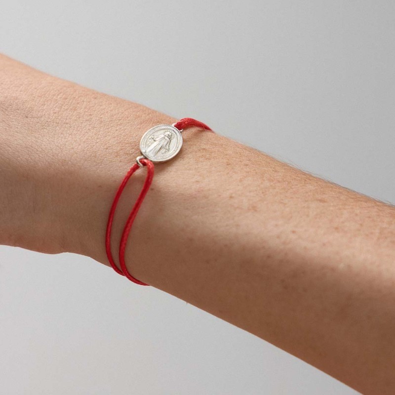 Pulsera Hilo Medalla Milagrosa Plata de ley