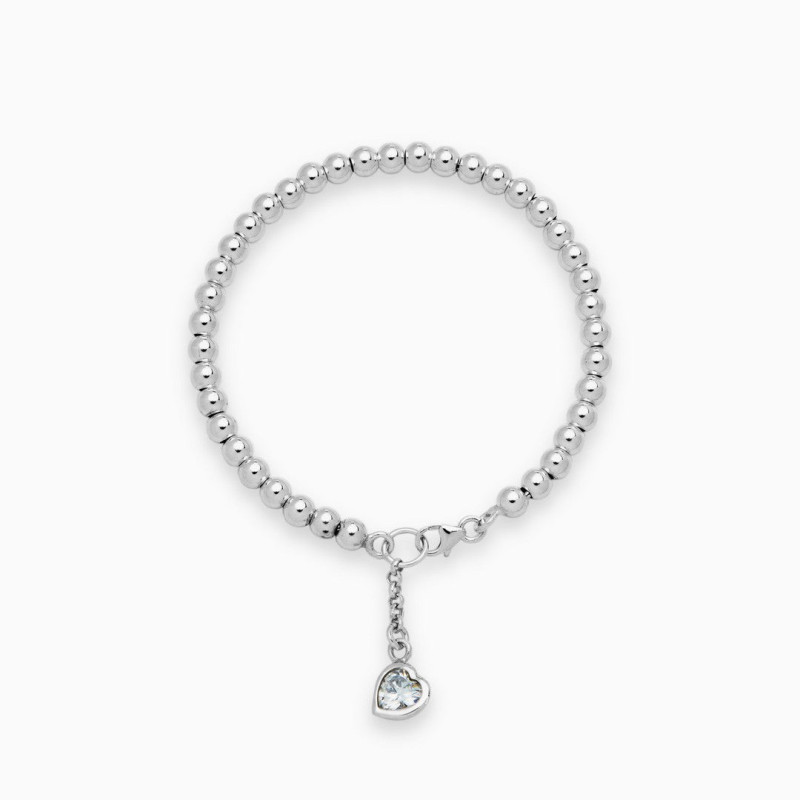 Pulsera de Bolita con circón corazón Plata de ley